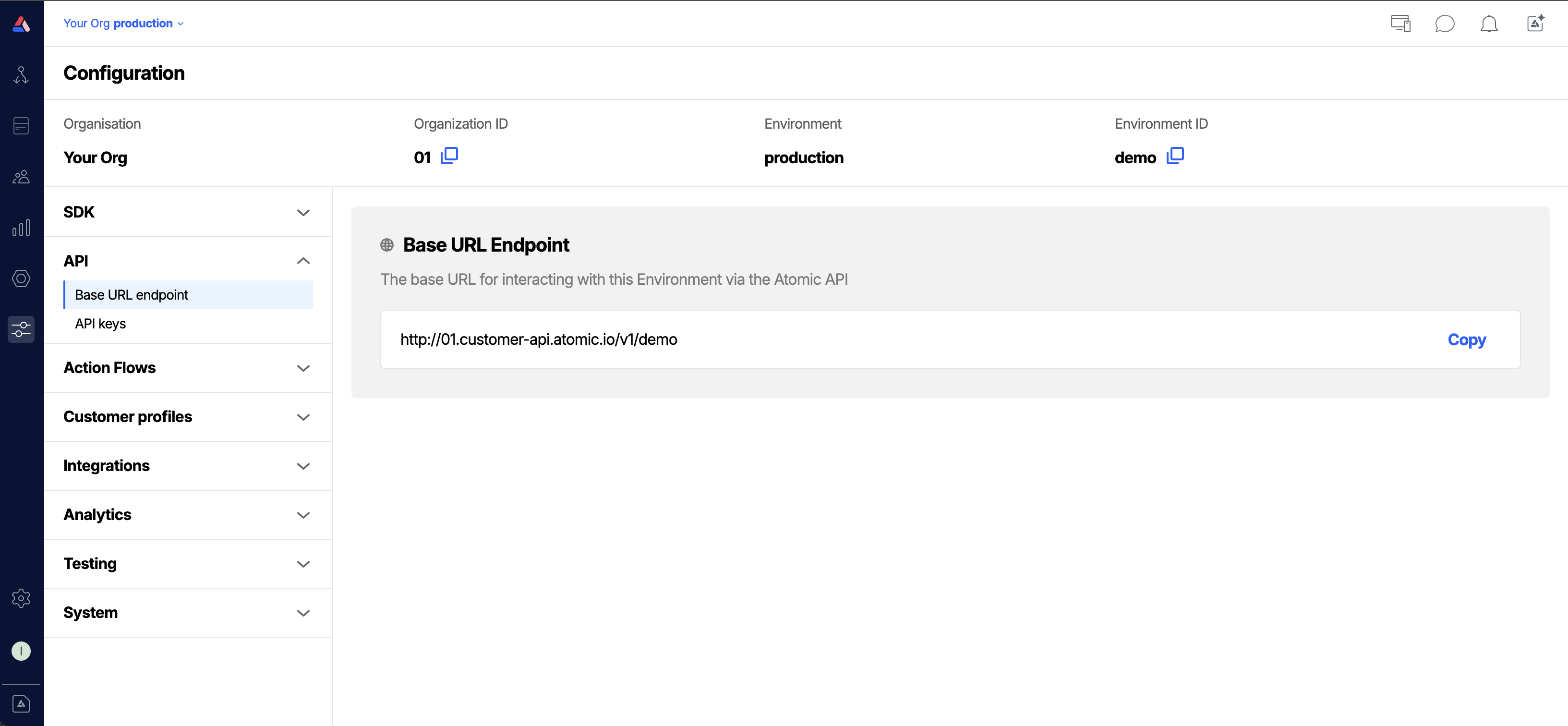 Workbench view of API base URL details