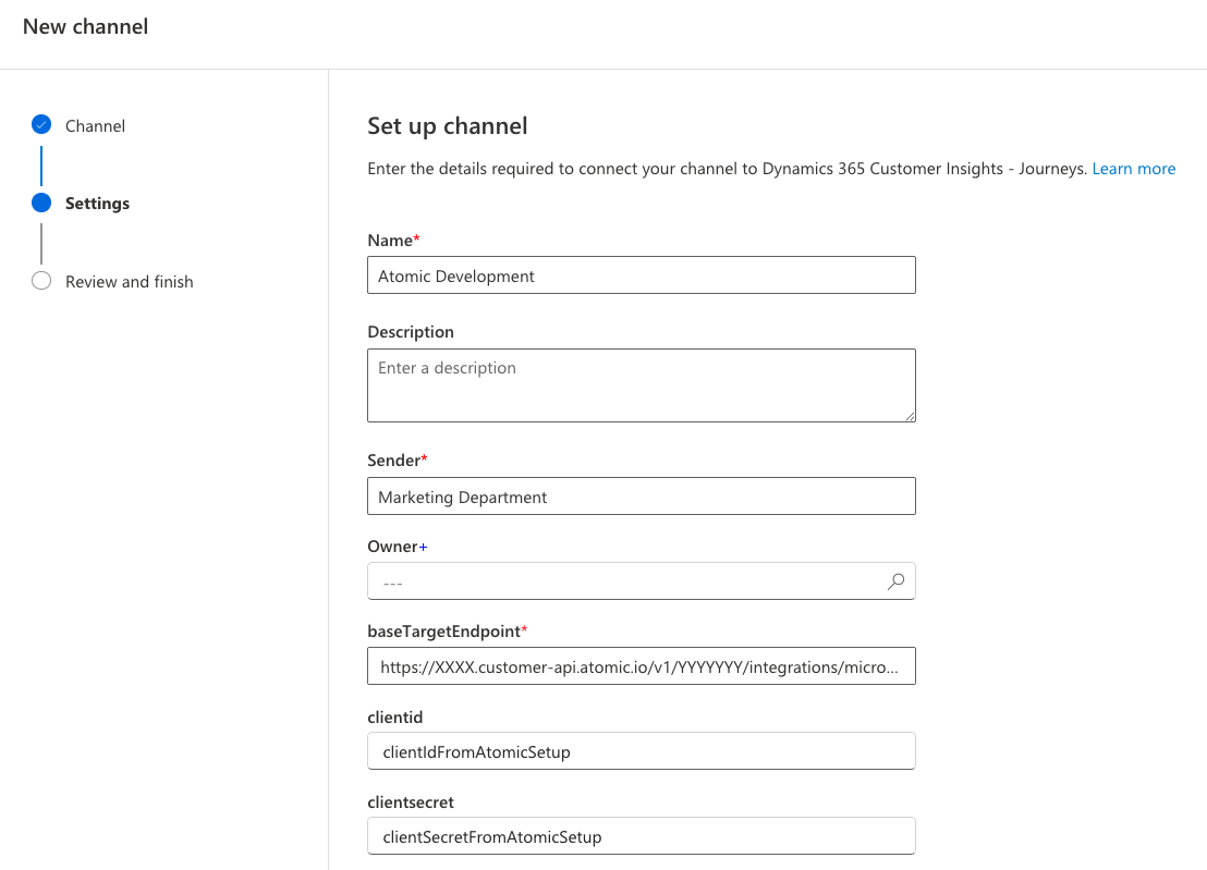 CIJ Settings New Channel