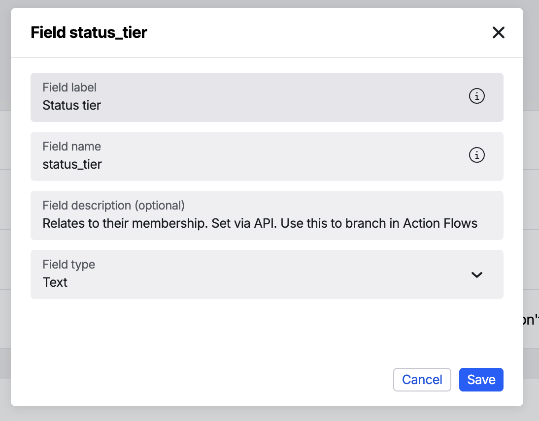 Screenshot of Custom fields config screen