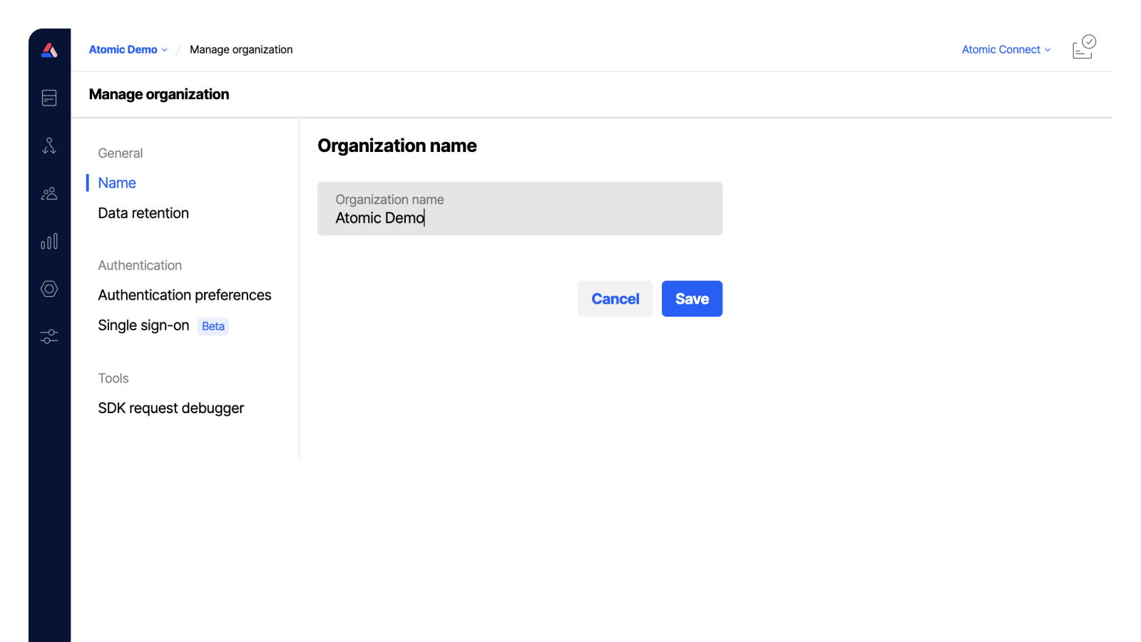 Workbench view of the name preferences section of the Organization's settings