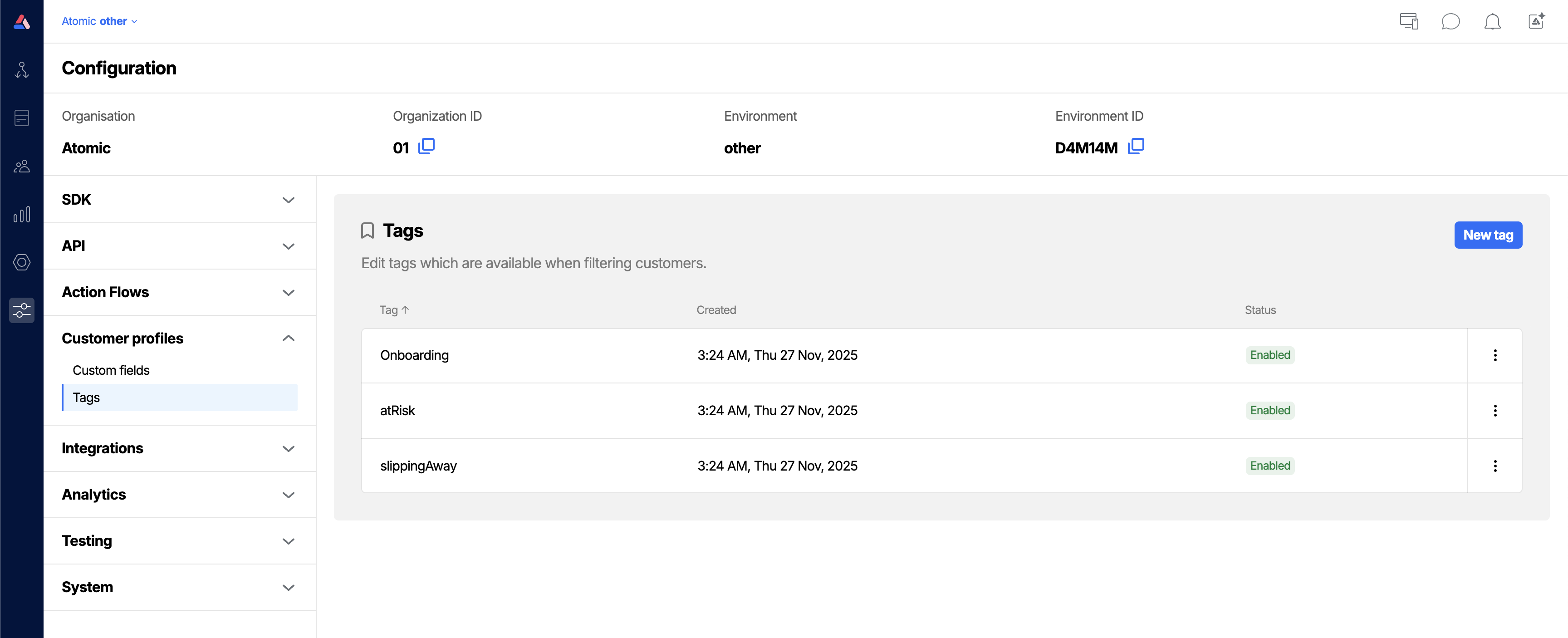 Screenshot of Tags config screen