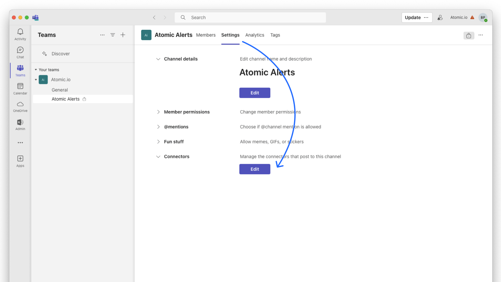 Screenshot of expanded connector settings