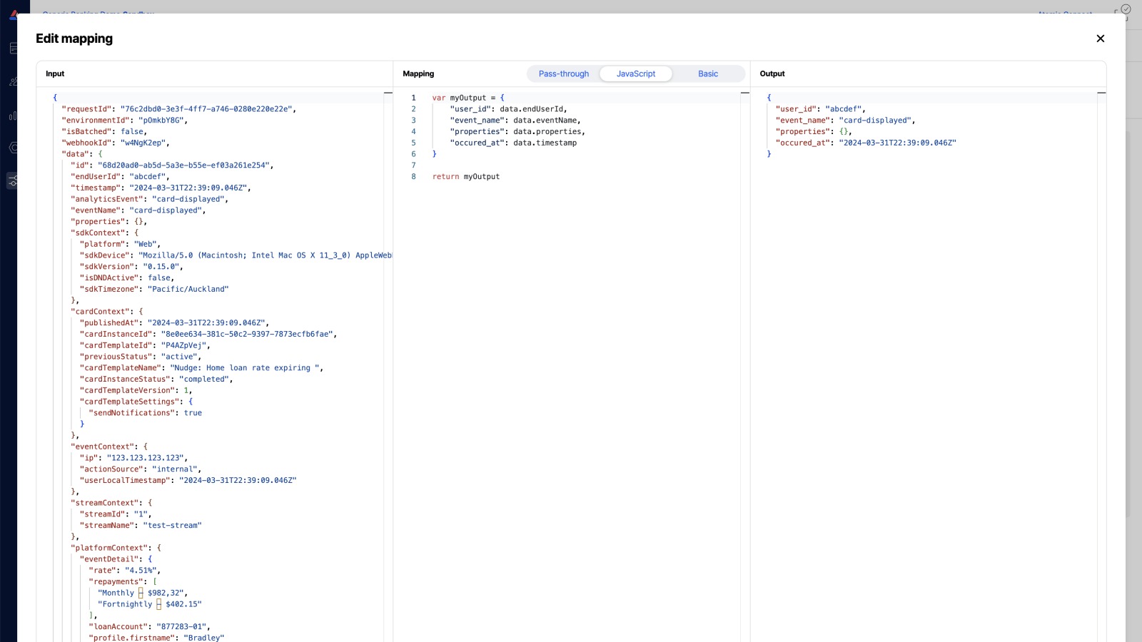 Workbench view of webhook subscription mapping