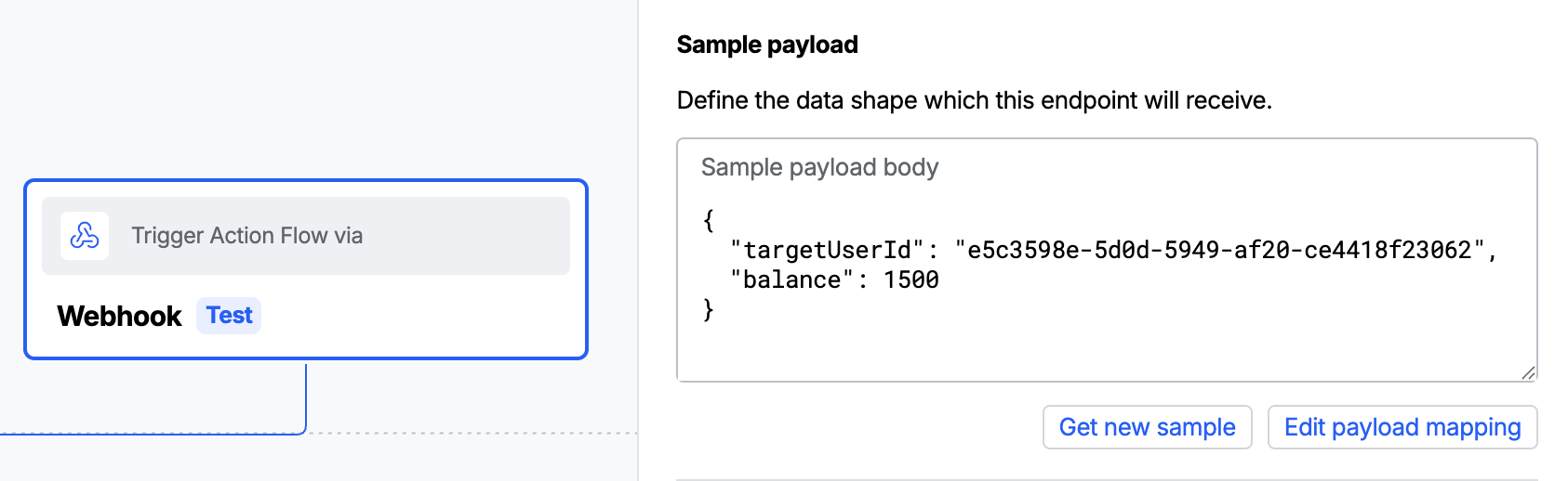 Screenshot of the Atomic webhook trigger mapping configuration