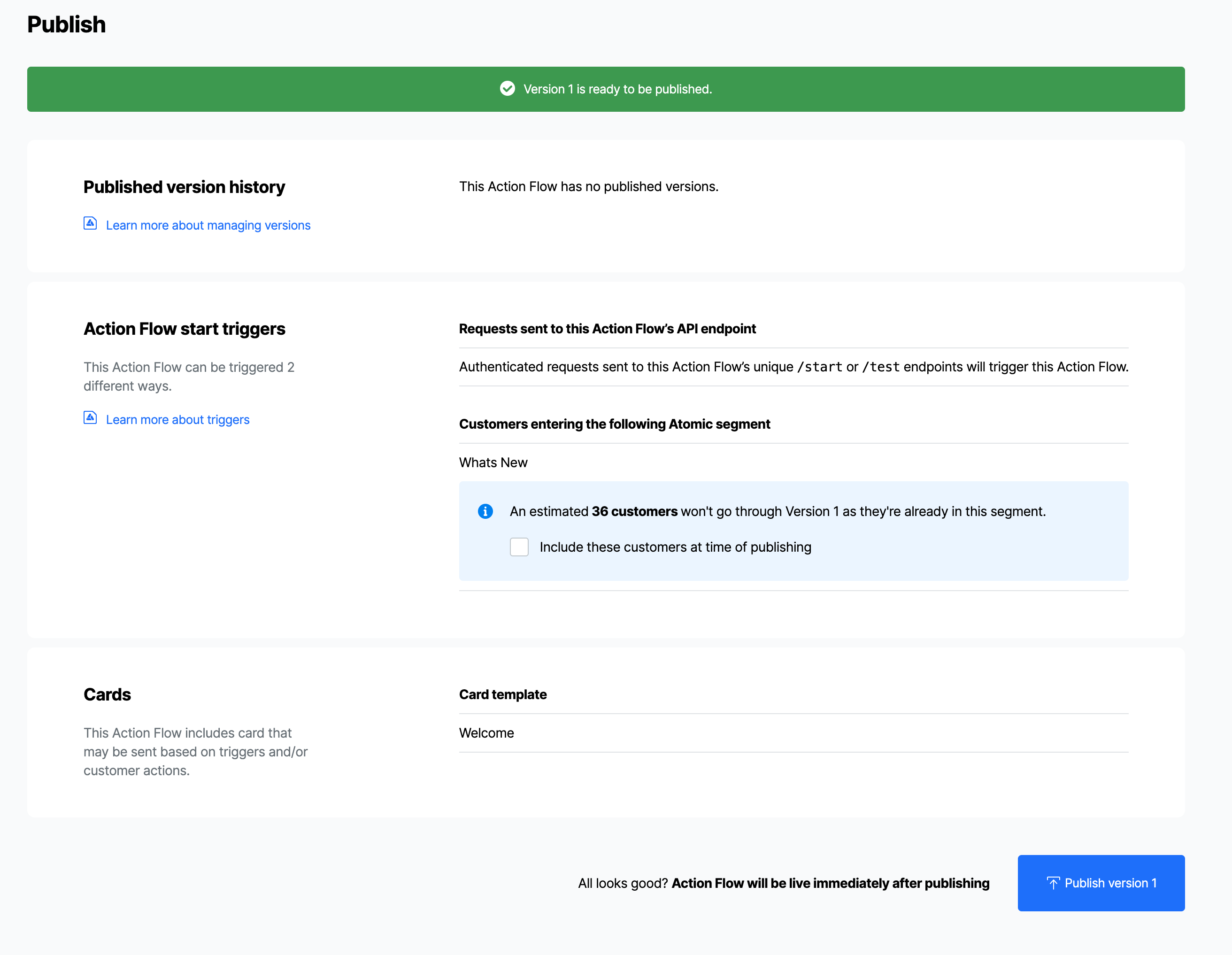 Publishing the Action flow