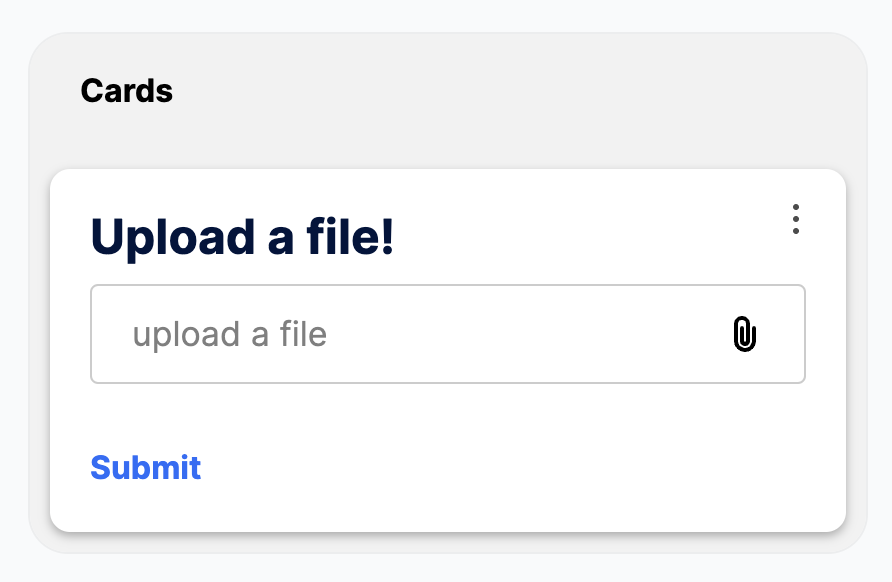An image showing the minimum required configuration in a card to use a file upload element